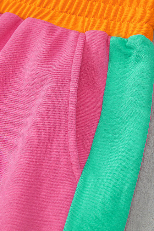 Color Block Pullover And Loose Wide Leg Pant Set