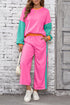 Color Block Pullover And Loose Wide Leg Pant Set