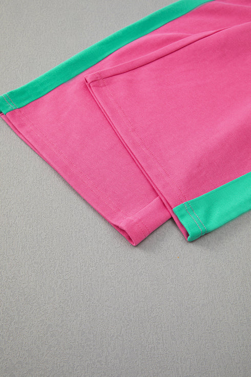 Color Block Pullover And Loose Wide Leg Pant Set