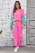 Color Block Pullover And Loose Wide Leg Pant Set