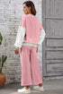 Color Block Pullover And Loose Wide Leg Pant Set