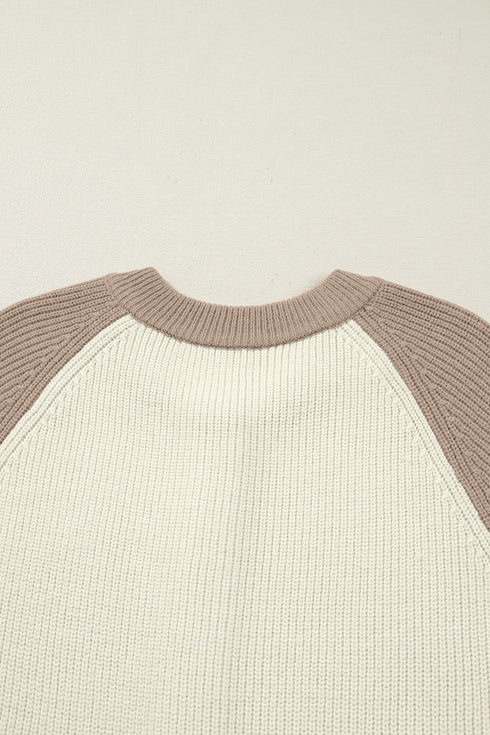Color Block Raglan Sleeve Button Front Knit Cardigan