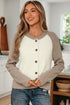 Color Block Raglan Sleeve Button Front Knit Cardigan