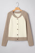 Color Block Raglan Sleeve Button Front Knit Cardigan