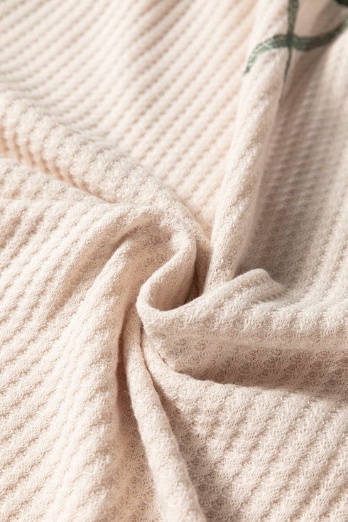 Color Block Raglan Waffle Knit Contrast Trim Top