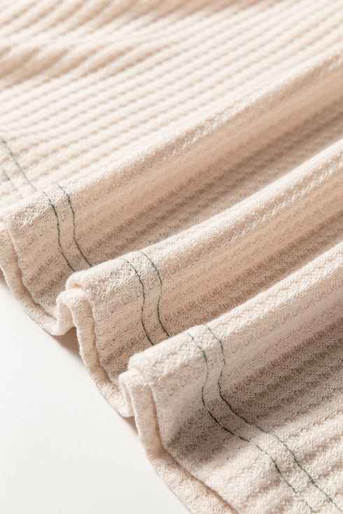 Color Block Raglan Waffle Knit Contrast Trim Top