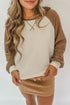 Color Block Raglan Waffle Knit Contrast Trim Top