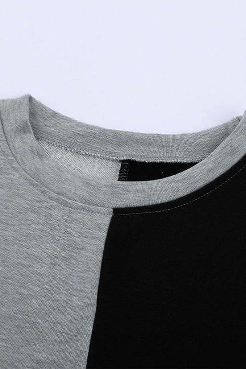 Color Block Round Neck Long Sleeves Pullover Sweatshirt