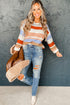 Color Block Stripe Drop Shoulder Crew Neck Sweater