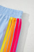 Color Block Stripes Elastic High Waist Active Shorts