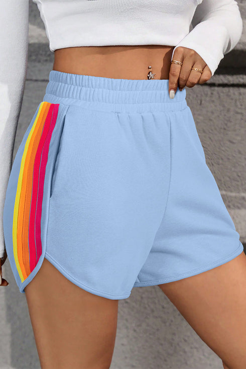 Color Block Stripes Elastic High Waist Active Shorts
