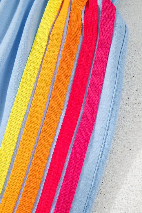 Color Block Stripes Elastic High Waist Active Shorts