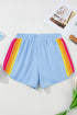 Color Block Stripes Elastic High Waist Active Shorts