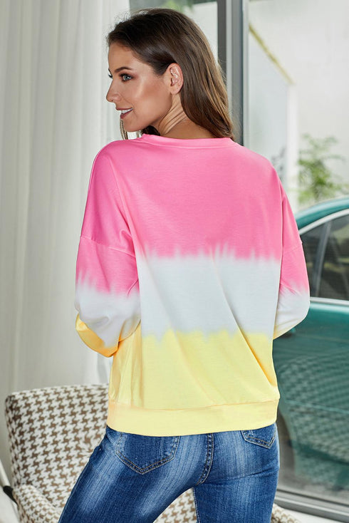 Color Block Tie Dye Pullover Sweatshirt