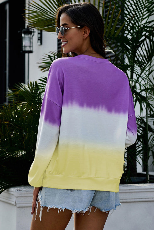 Color Block Tie Dye Pullover Sweatshirt