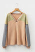 Color Block Waffle Knit Button Placket Drop Shoulder Henley Top