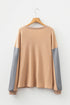 Color Block Waffle Knit Button Placket Drop Shoulder Henley Top