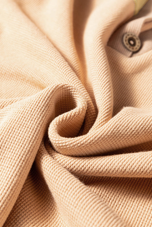 Color Block Waffle Knit Button Placket Drop Shoulder Henley Top