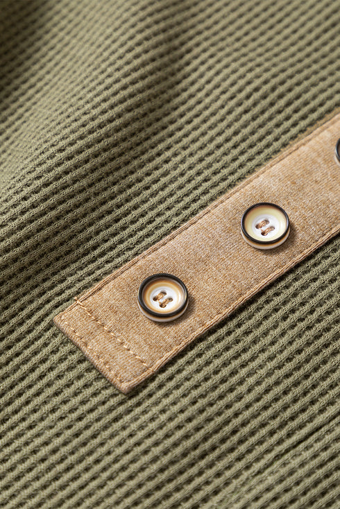 Color Block Waffle Textured Tunic Henley Top with Slits