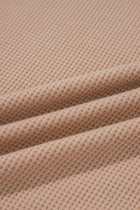 Color Block Waffle Textured Tunic Henley Top with Slits