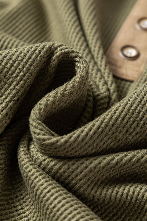 Color Block Waffle Textured Tunic Henley Top with Slits