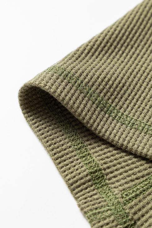 Color Block Waffle Textured Tunic Henley Top with Slits