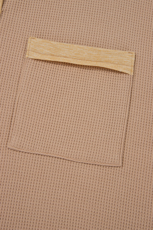 Color Block Waffle Textured Tunic Henley Top with Slits