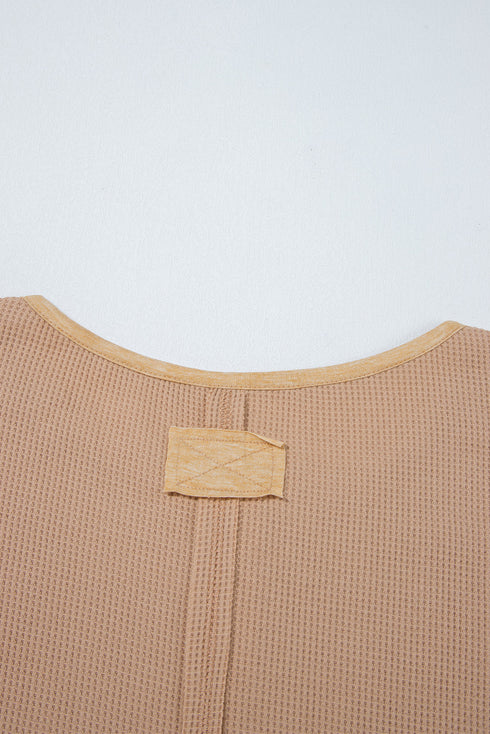 Color Block Waffle Textured Tunic Henley Top with Slits