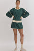 Color Contrast Loose Pullover and Lace-up Waist Skort Set