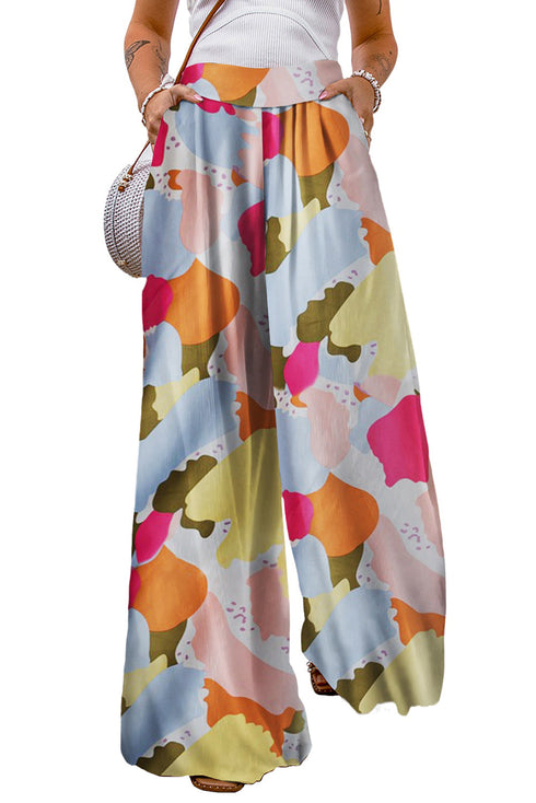 Color Palette Print Flowy Wide Leg Pants