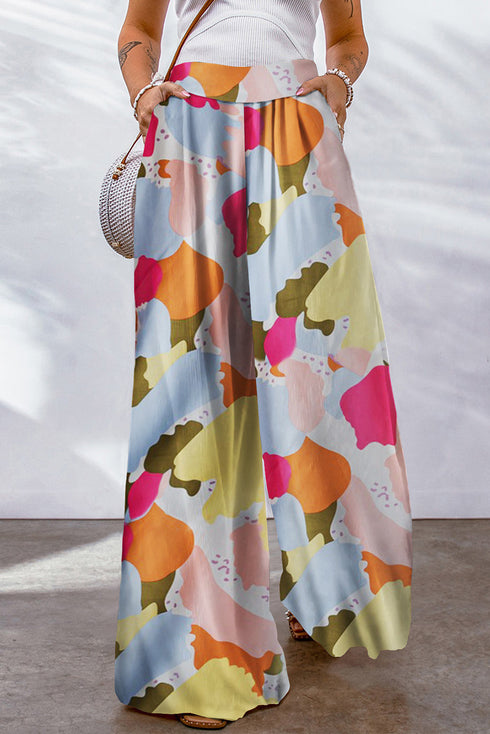 Color Palette Print Flowy Wide Leg Pants