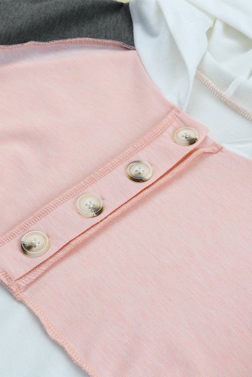 Colorblock Button Accent Pullover Hoodie