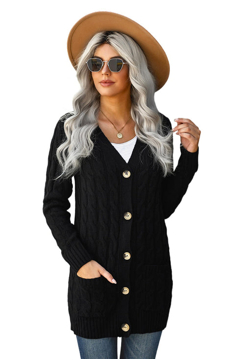 Colorblock Button Pocket Knit Cardigan