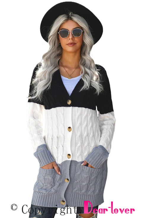 Colorblock Button Pocket Knit Cardigan