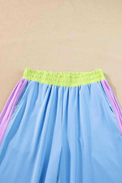 Colorblock Contrast Sleeve Wide Leg Lounge Pant Set