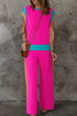 Colorblock Contrast Sleeve Wide Leg Lounge Pant Set