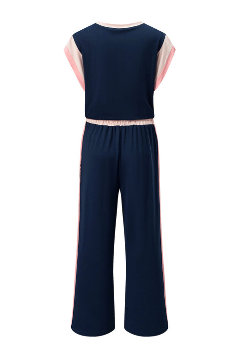 Colorblock Contrast Sleeve Wide Leg Lounge Pant Set