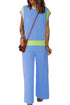Colorblock Contrast Sleeve Wide Leg Lounge Pant Set