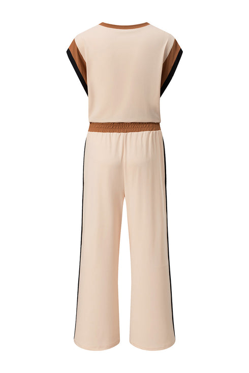 Colorblock Contrast Sleeve Wide Leg Lounge Pant Set