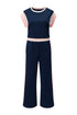 Colorblock Contrast Sleeve Wide Leg Lounge Pant Set