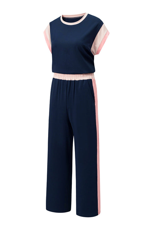 Colorblock Contrast Sleeve Wide Leg Lounge Pant Set
