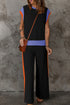 Colorblock Contrast Sleeve Wide Leg Lounge Pant Set