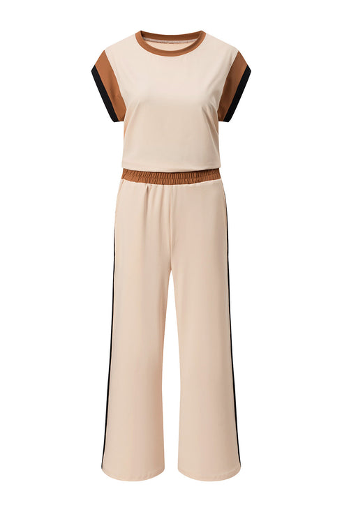 Colorblock Contrast Sleeve Wide Leg Lounge Pant Set