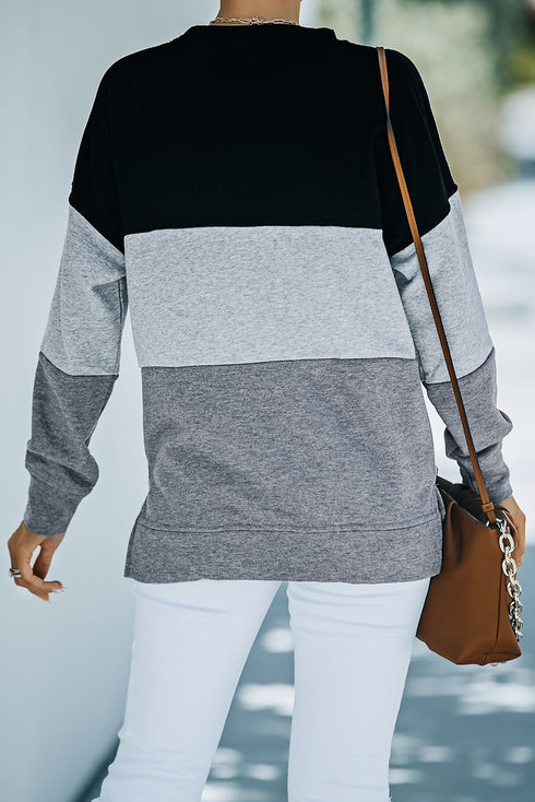 Colorblock Contrast Stitching Sweatshirt With Slits