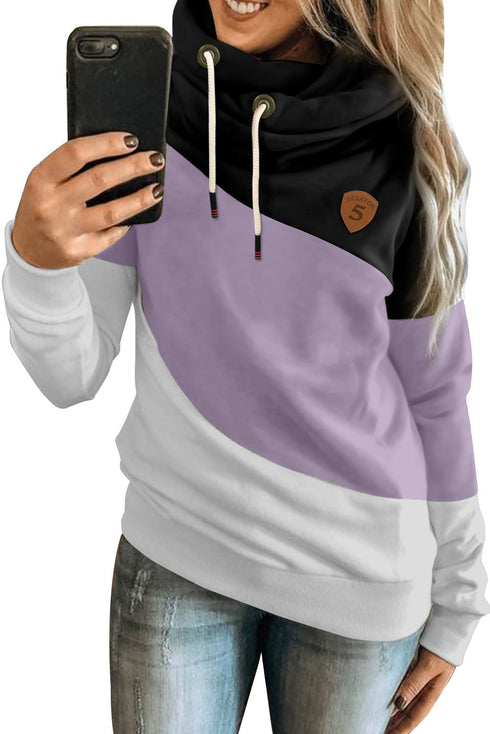 Colorblock Cowl Neck Pullover Hoodie