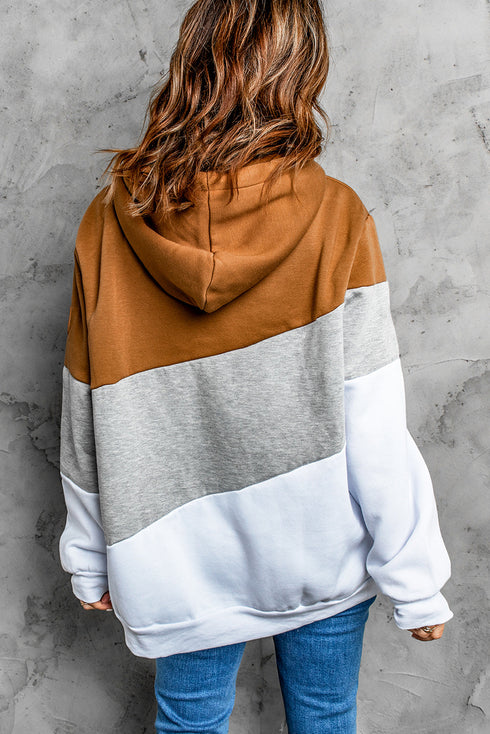 Colorblock Cowl Neck Pullover Hoodie