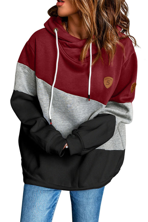 Colorblock Cowl Neck Pullover Hoodie