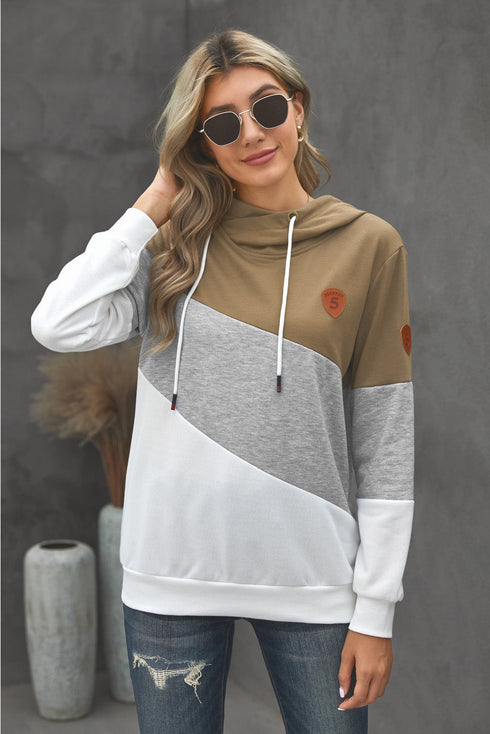Colorblock Cowl Neck Pullover Hoodie