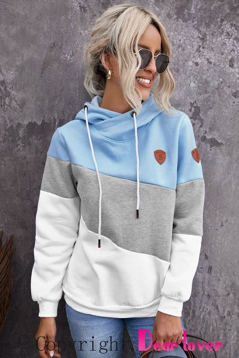 Colorblock Cowl Neck Pullover Hoodie