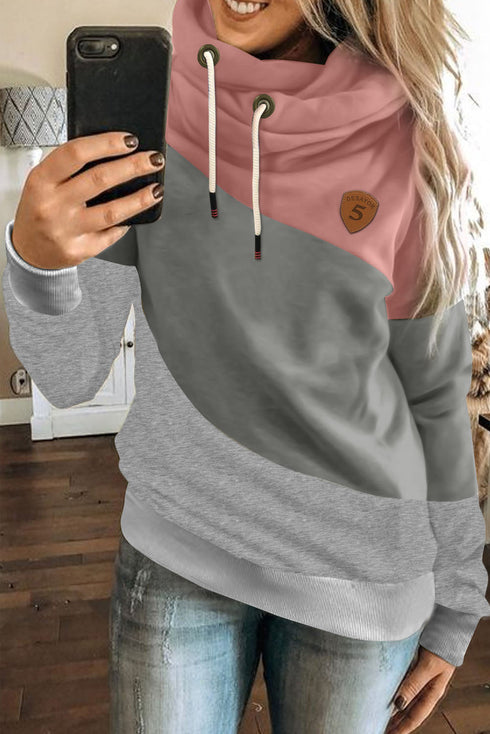 Colorblock Cowl Neck Pullover Hoodie